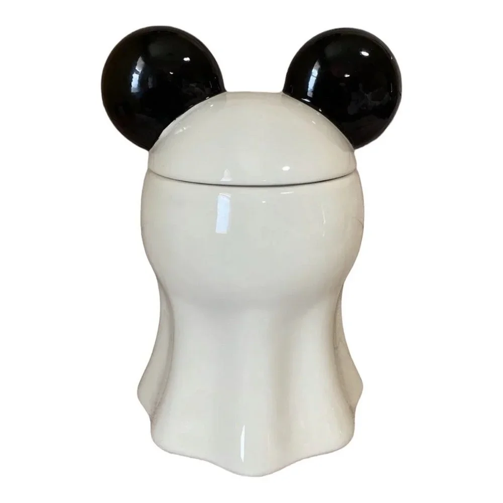 Disney’s Mickey Mouse Ghost Halloween Cookie‎ Jar Canister BOO Ears Candy Trick